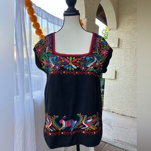 Colorful Embroidered Black Mexican top